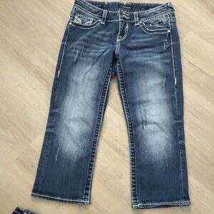 Vigoss The New‎ York Capri Cropped Embroidered Pockets Thick Stitch Jeans Sz 7/8